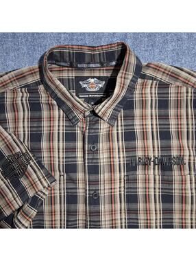 Harley Davidson Men's XL Button Up Multicolor Plaid Short Sleeve Biker Shirt